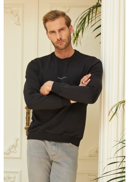 Erkek Bisiklet Yaka Oversize Sweatshirt Siyah
