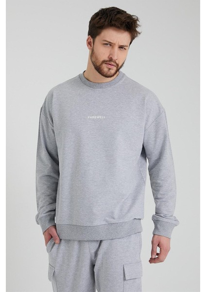 Erkek Bisiklet Yaka Oversize Sweatshirt Gri