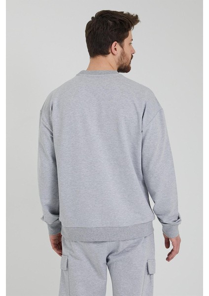 Erkek Bisiklet Yaka Oversize Sweatshirt Gri