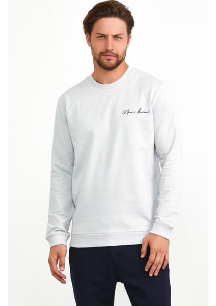 Erkek Basic Bisiklet Yaka Günlük Spor Sweatshirt Gri