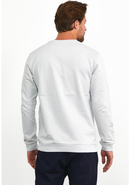 Erkek Basic Bisiklet Yaka Günlük Spor Sweatshirt Gri