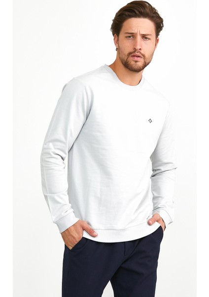 Erkek Basic Günlük Bisiklet Yaka Sweatshirt Gri