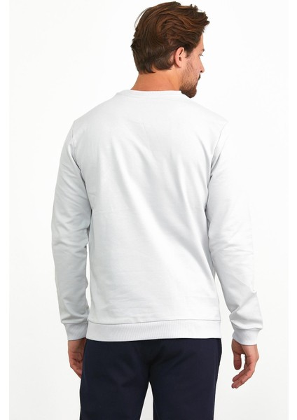 Erkek Basic Günlük Bisiklet Yaka Sweatshirt Gri