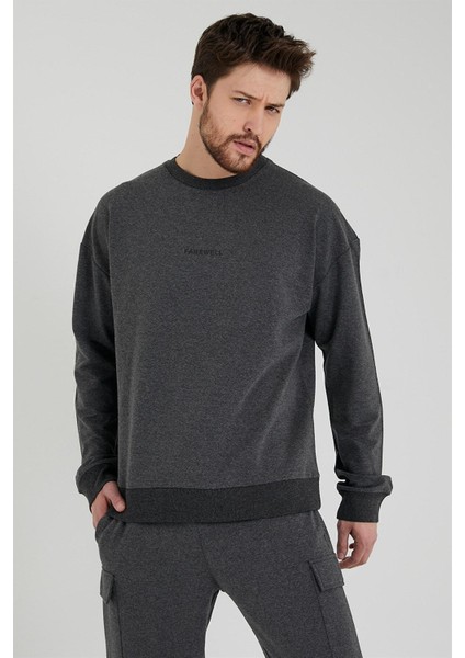 Erkek Bisiklet Yaka Oversize Sweatshirt Antrasit