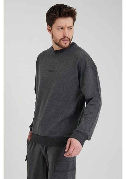 Erkek Bisiklet Yaka Oversize Sweatshirt Antrasit
