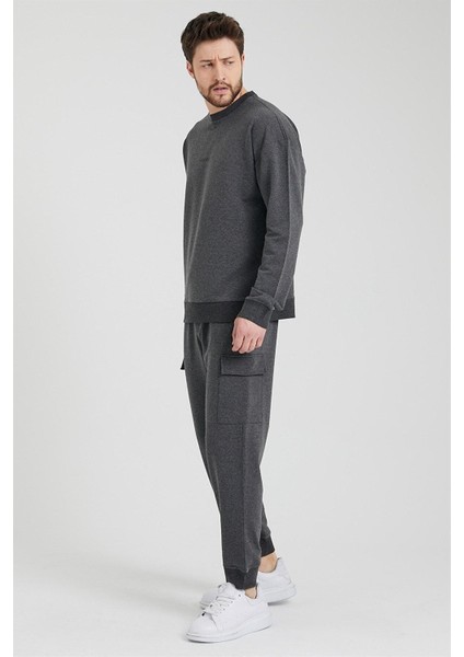 Erkek Bisiklet Yaka Oversize Sweatshirt Antrasit