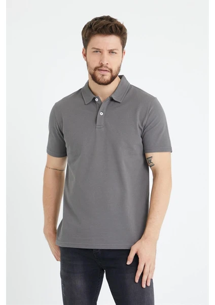 Erkek Basic Polo Yaka Tişört (Regular Fit) Antrasit