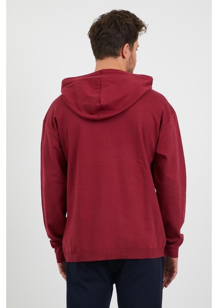 Erkek Comfort Fit Kapüşonlu Düz Sweatshirt Bordo fırsatları