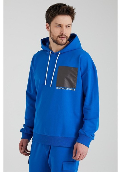 Erkek Oversize Kapüşonlu Sweatshirt Saks