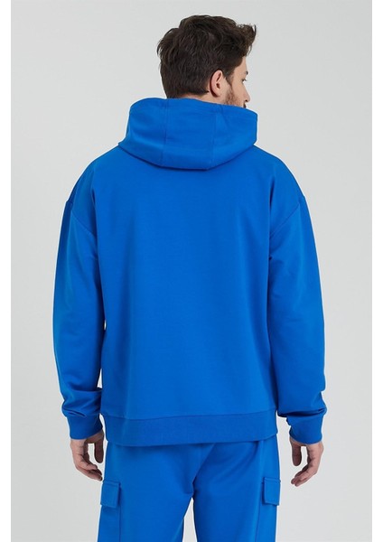 Erkek Oversize Kapüşonlu Sweatshirt Saks