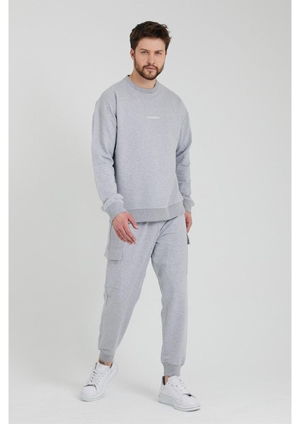 Erkek Bisiklet Yaka Oversize Sweatshirt Gri indirimleri