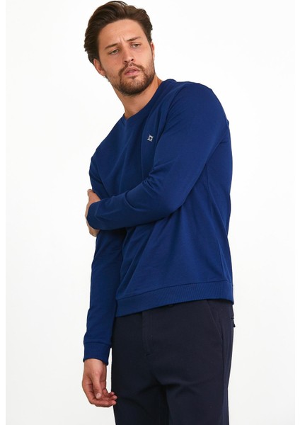 Erkek Basic Günlük Bisiklet Yaka Sweatshirt Mavi modelleri