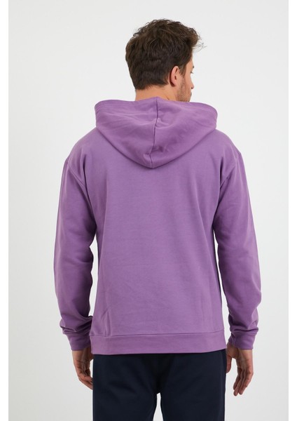 Erkek Kanguru Cepli Rahat Kalıp Kapüşonlu Spor Sweatshirt Mor fırsatları