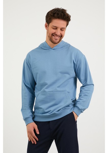 Erkek Kanguru Cepli Rahat Kalıp Kapüşonlu Spor Sweatshirt Mint