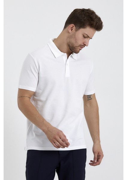 Erkek Basic Polo Yaka Tişört (Regular Fit) Beyaz fırsatları