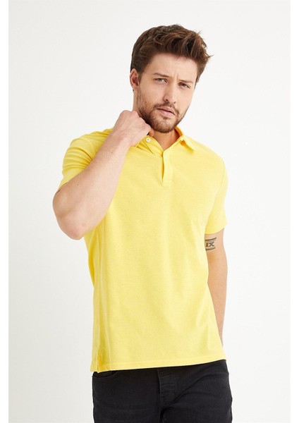 Erkek Basic Polo Yaka Tişört (Regular Fit) Sarı indirimleri