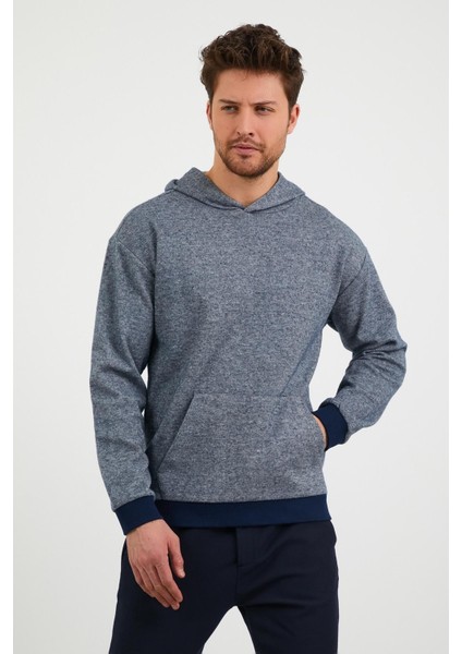 Erkek Kapüşonlu Kanguru Cepli Günlük Sweatshirt Mavi