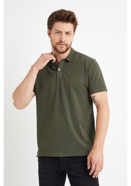 Erkek Basic Polo Yaka Tişört (Regular Fit) Haki