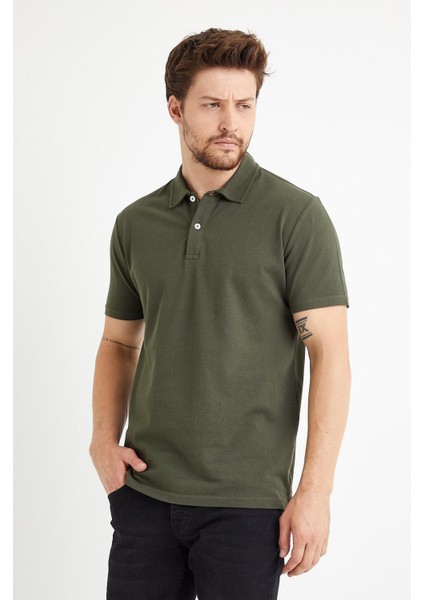 Erkek Basic Polo Yaka Tişört (Regular Fit) Haki fırsatları