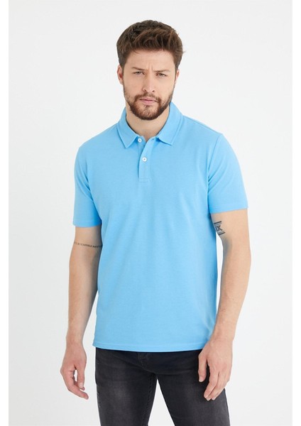Erkek Basic Polo Yaka Tişört (Regular Fit) Mavi