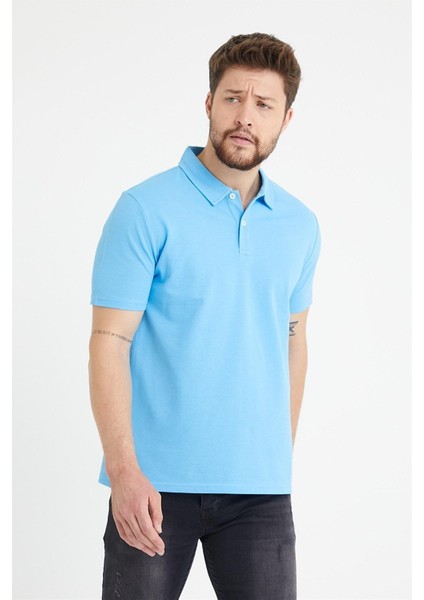 Erkek Basic Polo Yaka Tişört (Regular Fit) Mavi