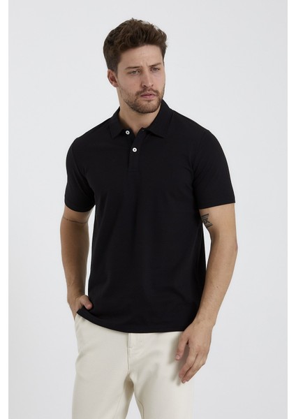 Erkek Basic Polo Yaka Tişört (Regular Fit) Siyah indirimleri