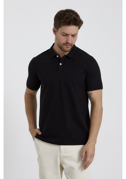 Erkek Basic Polo Yaka Tişört (Regular Fit) Siyah