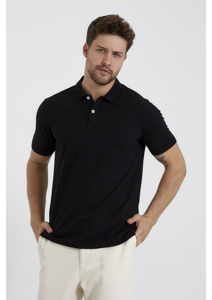 Erkek Basic Polo Yaka Tişört (Regular Fit) Siyah fiyatları