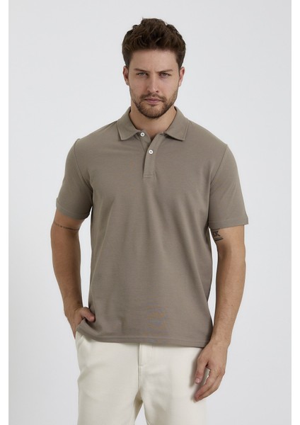 Erkek Basic Polo Yaka Tişört (Regular Fit) Vizon