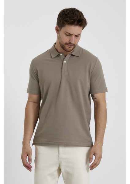 Erkek Basic Polo Yaka Tişört (Regular Fit) Vizon