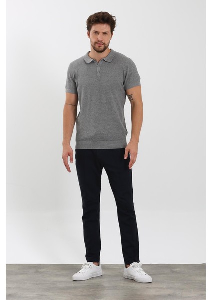 Erkek Polo Yaka Jakarlı Triko T-Shirt Gri indirimleri