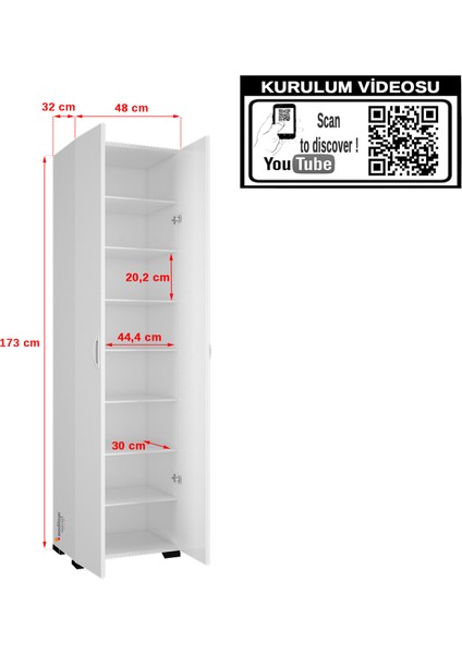 Raflı Çok Amaçlı Beyaz Dolap ARD104