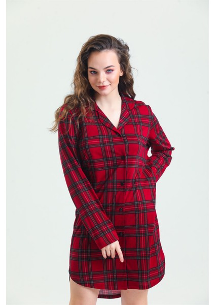 87764 Kadın Önden Düğmeli Gecelik-Bordo