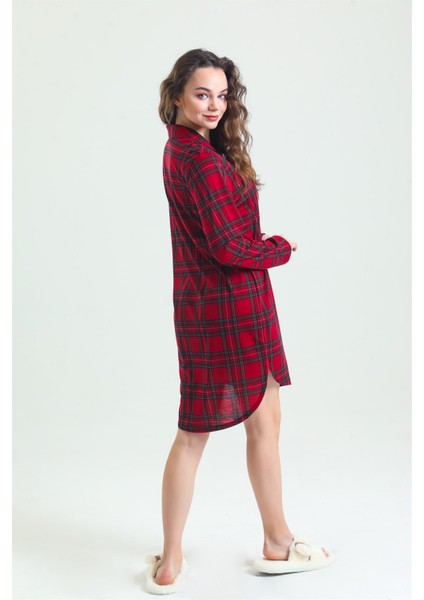87764 Kadın Önden Düğmeli Gecelik-Bordo modelleri