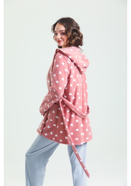 37680 Kadın Polar Sabahlıklı Pijama Takımı-Gülkurusu indirimleri