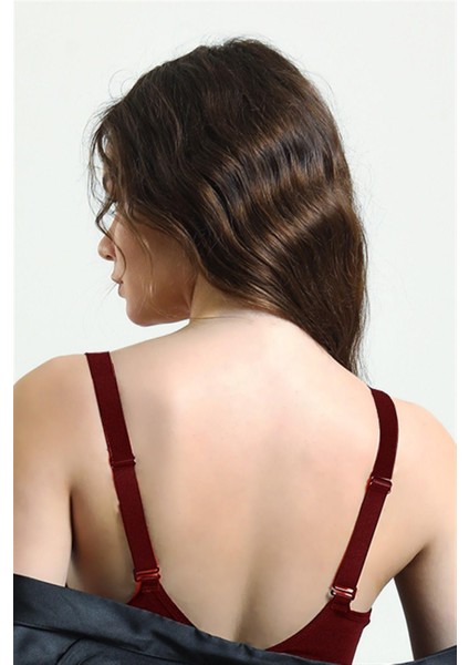 5685 Kadın Dantelli Süngerli Büyük Beden Toparlayıcı Sütyen-Bordo10 fiyatları