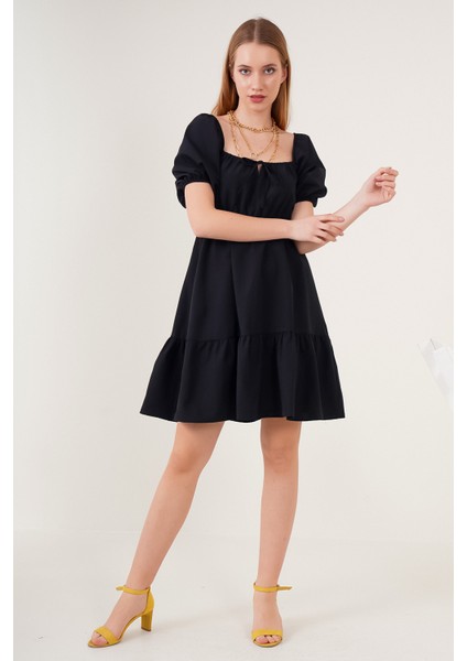 2351 Kloş Poplin Elbise - Siyah