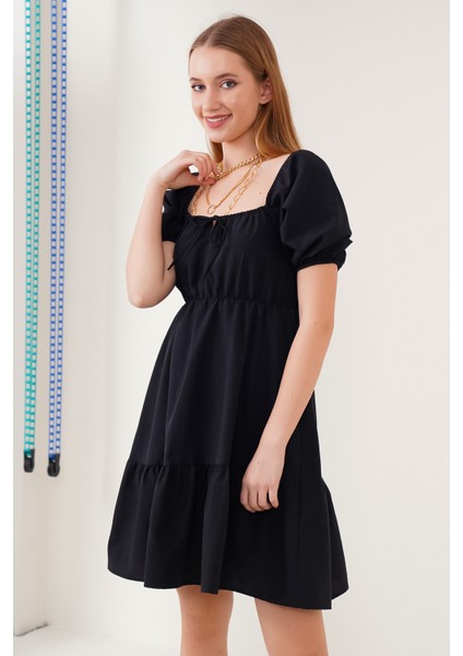 2351 Kloş Poplin Elbise - Siyah