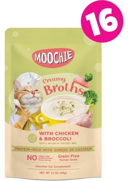 Moochıe Tavuklu ve Brokolili Kedi Çorbası 40GR x 16 Adet