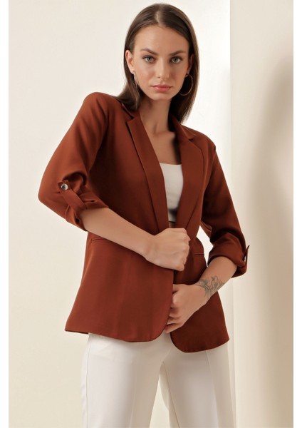 0672 Blazer Ceket - Kahverengi indirimleri