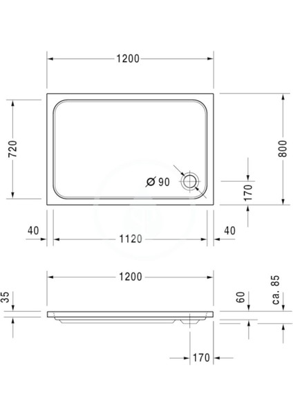 Duş Teknesi D-Code Flat 35 Mm 120X80 ve Sifon 50'lik Yandan Çıkış