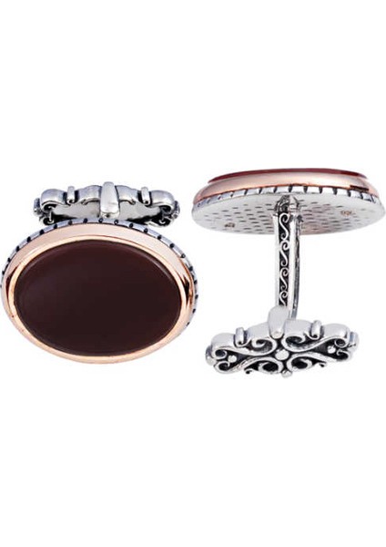 Gümüş Akik Oval Kol Düğmesi