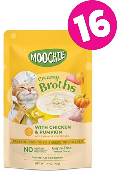 Moochıe Tavuklu ve Bal Kabaklı Kedi Çorbası 40GR x 16 Adet