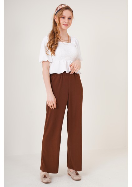 6543 Örme Pantolon - Kahverengi