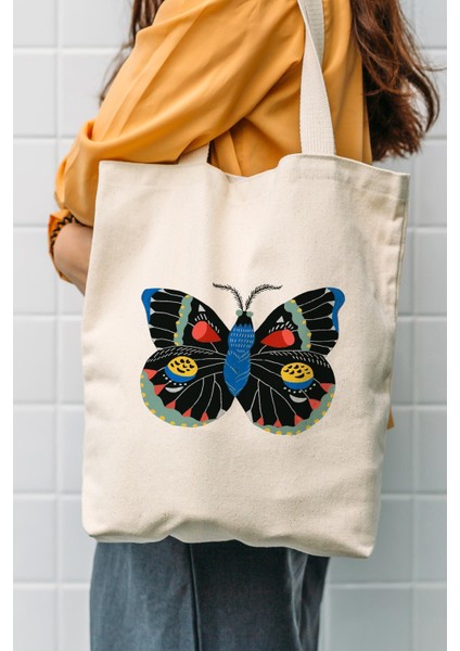 Butterfly Baskılı Kanvas Bez Çanta