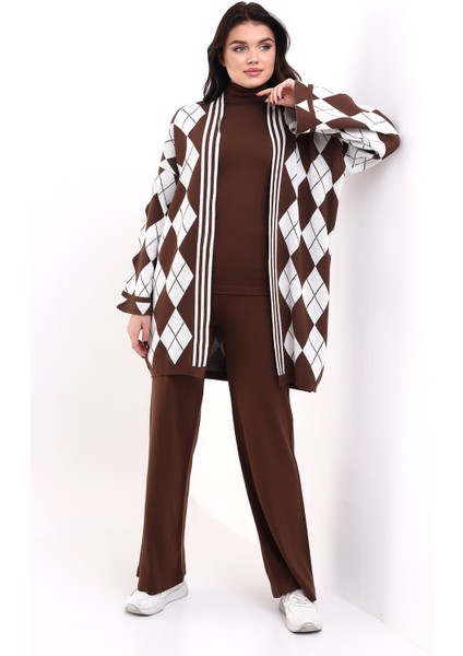 Kahverengi Baklava Desenli Triko Alt-Üst-Ic Takım fırsatları