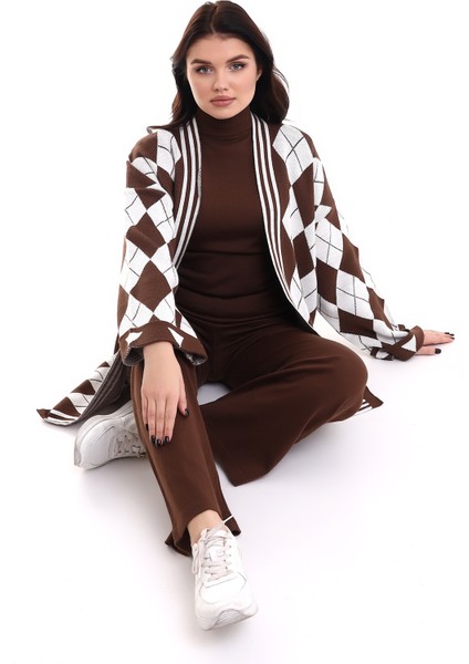 Kahverengi Baklava Desenli Triko Alt-Üst-Ic Takım indirimleri