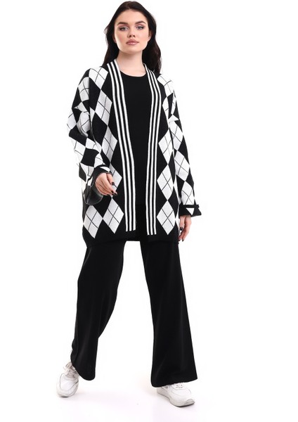 Siyah Baklava Desenli Triko Alt-Üst-Ic Takım