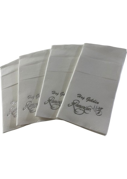 Gümüş Yaldızlı Beyaz Hoş Geldin Ramazan Cepli Touch Peçete 12 Li 40X40