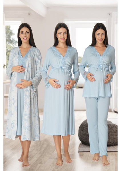 Effortt 8096 Mavi Hamile Lohusa 4lü Set